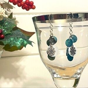 $15 SALE Winter Wonderland Snowflake Dangle Earrings Hand Crafted Outdoor